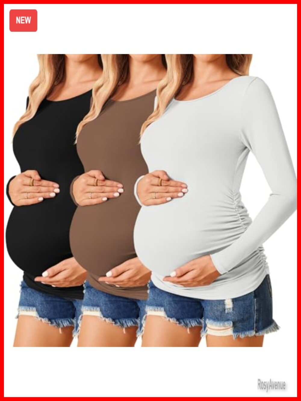 Ekouaer Maternity Long Sleeve Ruched Pregnancy T-Shirt Tee Top
